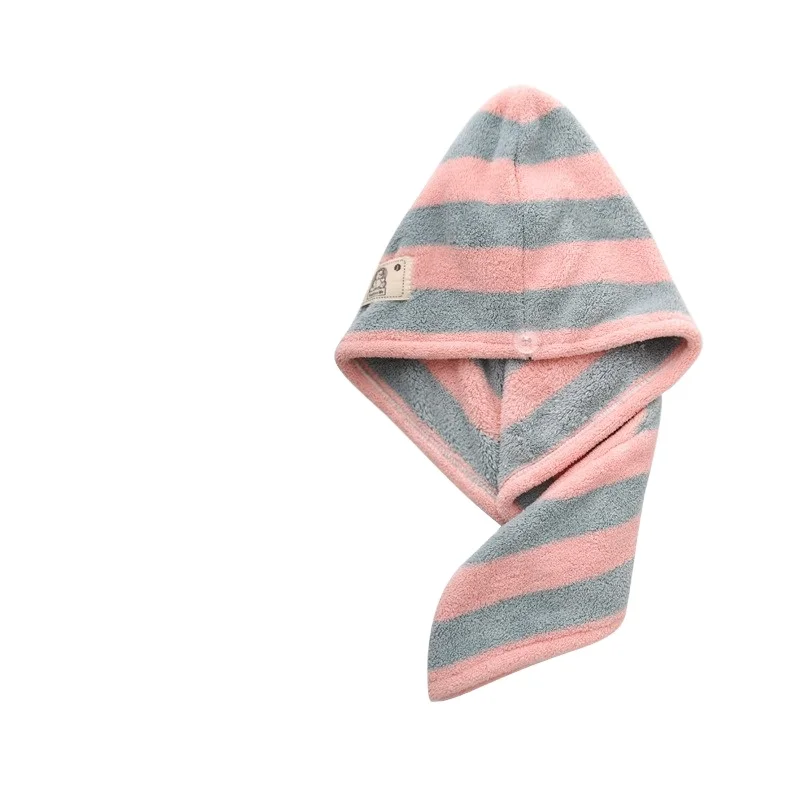 Coral Velvet Striped Microfiber Dry Hair Cap Cute Sanitary Shower Cap for Adults for Shower Use