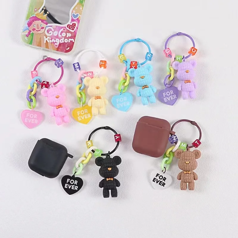 New cute bear keychain soft rubber bear doll keychain Colorful keychain charm gifts cartoon bear doll bag charm