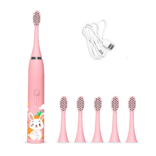 USB Charging 6 Replacement Brush Heads DuPont bristles Sonic Children Electric Toothbrush For Oral Care Teeth Bacteria Cleaning