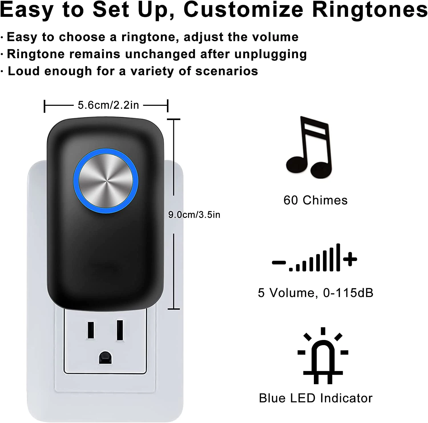 IP55 Waterproof  60 Melodies 300M Long Range Battery Powered DC Door Bells Cordless Wireless Doorbell