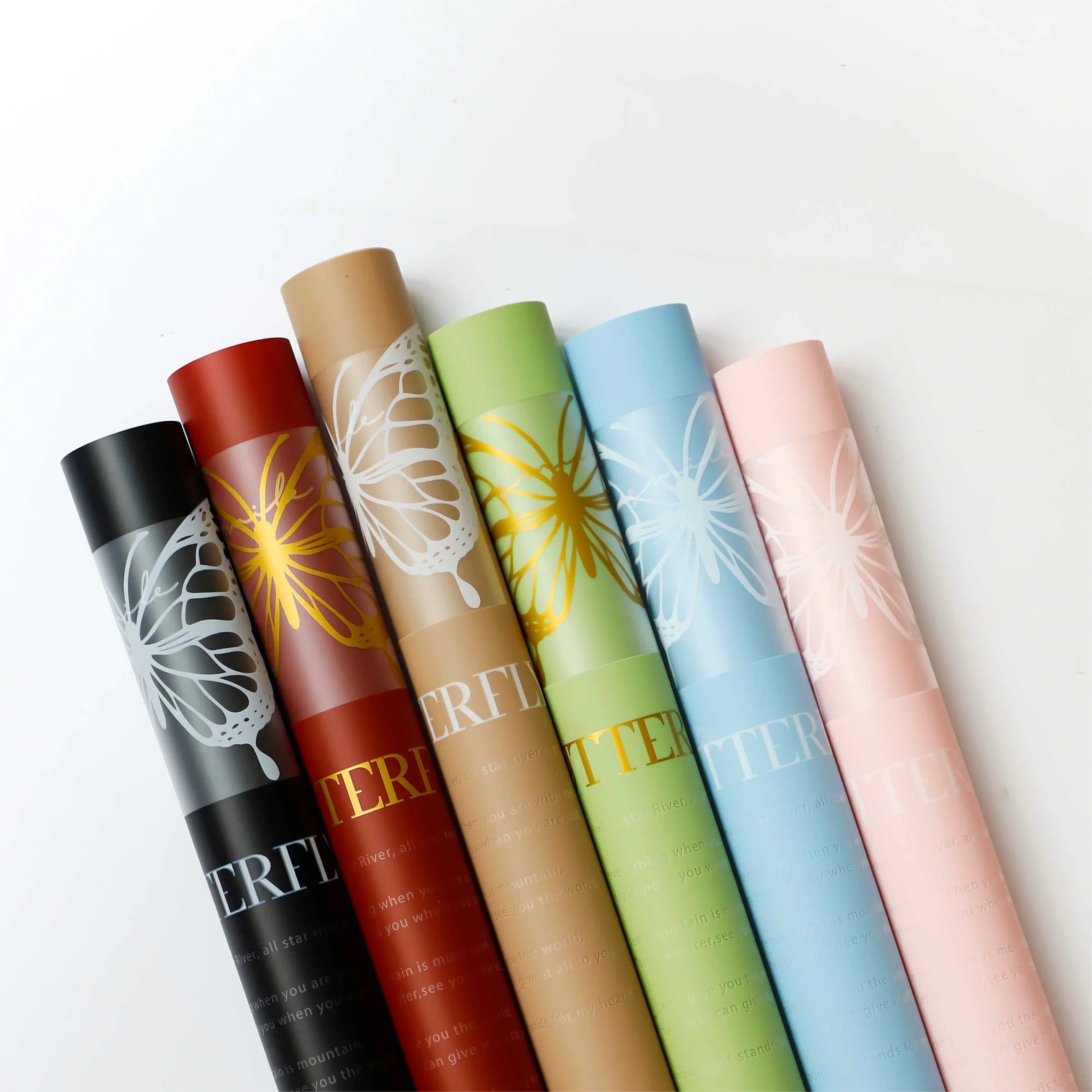 2024 New 58*58cm Butterfly Design Printing Floral Paper Matte Surface Waterproof Flower Wrapping Paper for Flower Shop Wrapper