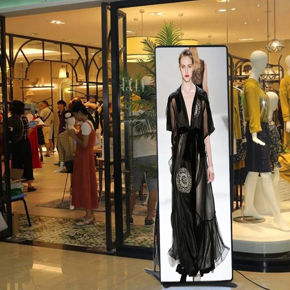 Indoor portable led mirror screen floor standing advertising P2.5 HD LED poster