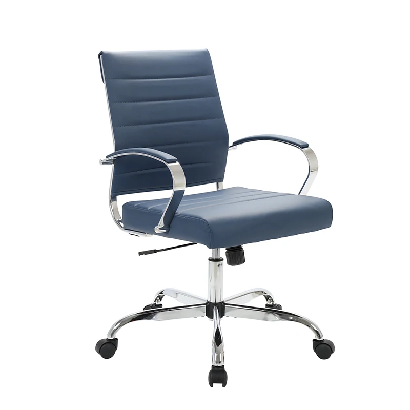 Blue PU Leather Executive Chair Furniture Chromed Metal Frame Swivel Office Chair
