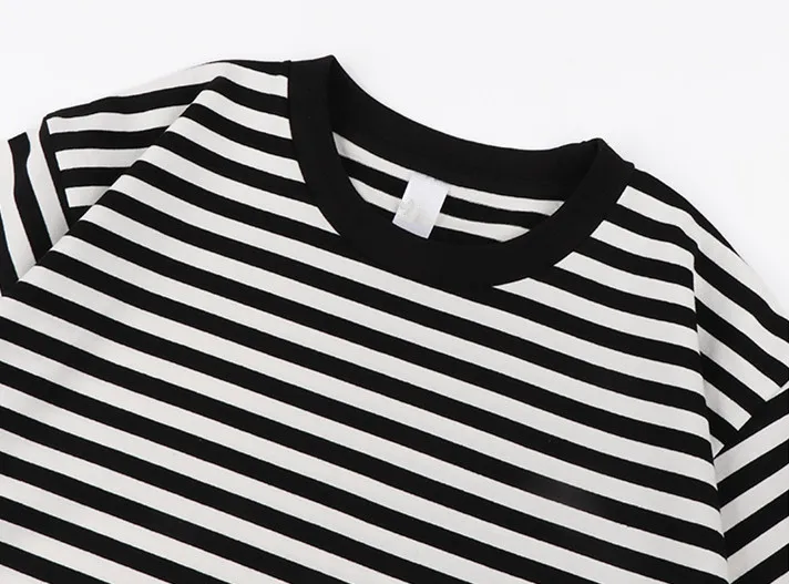 black and white stripe t shirt high quality cotton striped t-shirt for men oversize drop shoulder casual black striped tshirt