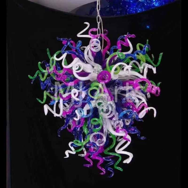 Handmade Mouth Blown Art Chandelier Hotel Restaurant Pendant  elegant Chihuly Style Murano Stained white Murano Glass Chandelier