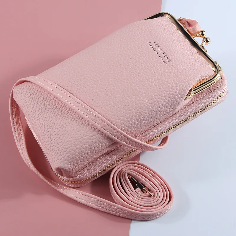 Best selling phone wallet pu leather zipper shoulder phone crossbody bag trendy women mobile phone bags