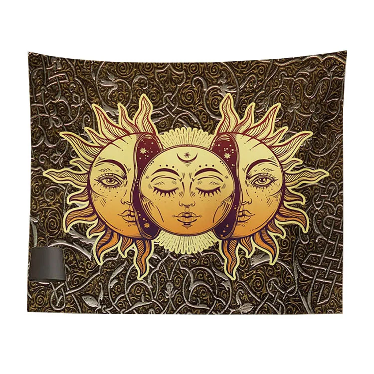 Custom Peach Skin Polyester Hippie Psychedelic Sun and Moon Tapestry for Living Room Bedroom in 51x60 Inches