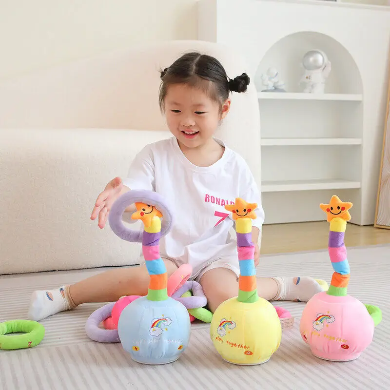 2025 Light Up Sing Dancing Talking Recording Stuffed Interactive Plant Robot Electric Plush Toy Padded Stacking Ring Cotton Toys