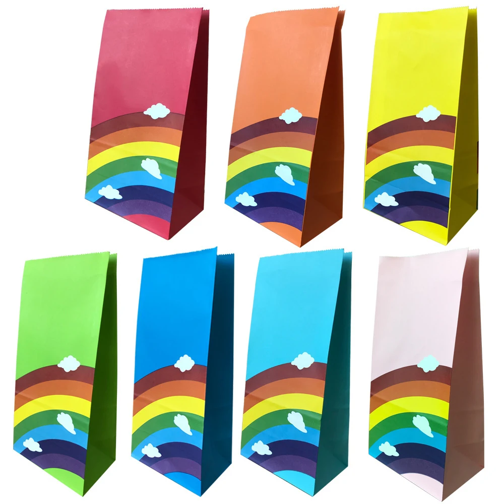 Factory Wholesale Various Styles of Kraft Paper Bags Candy Rainbow Pattern Popcorn Burger