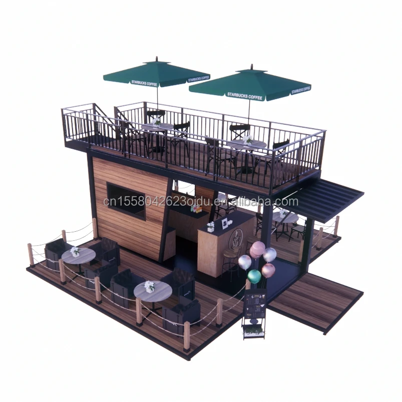 Modern Double-Story Container Home Bar and Coffee Shop Prefabricated Mobile Restaurant with Steel Terracce