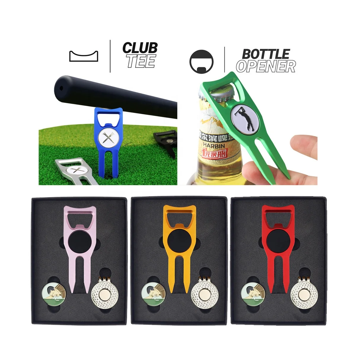 Best Ball Marker Multifunctional Bottle Opener Golf Divot Pitch Repair Tool with Custom Metal Golf Ball Marker
