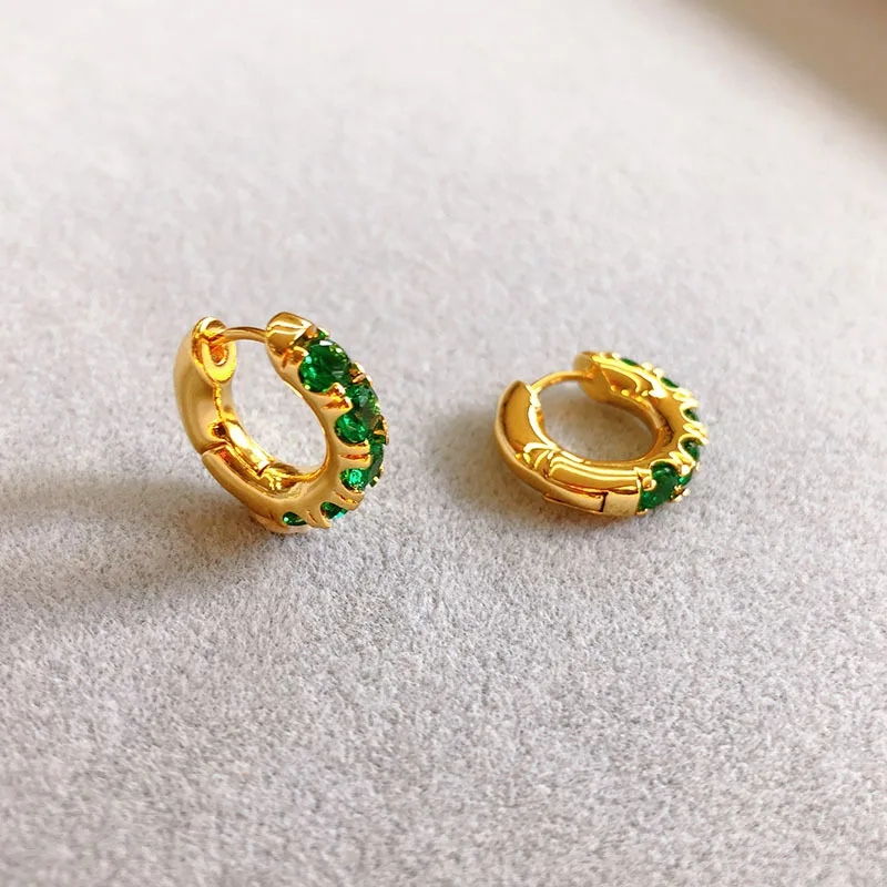 Gold plated copper 18k gold plated holiday gift fashion hoop green rhinestone earrings