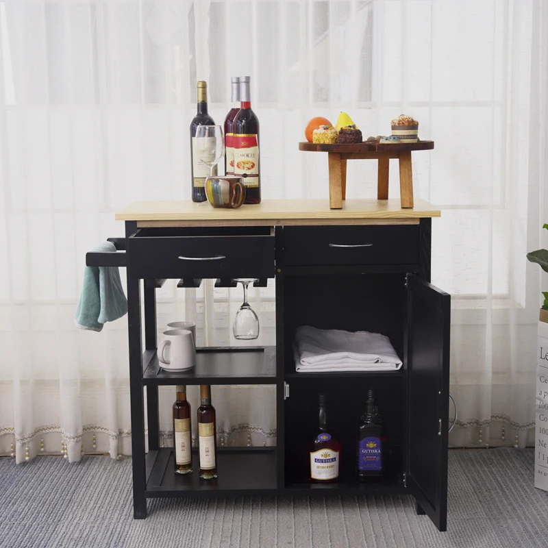 Hot Sale European Wooden Living Room Wine Rack with Two Drawers Kitchen Sideboard Cabinet