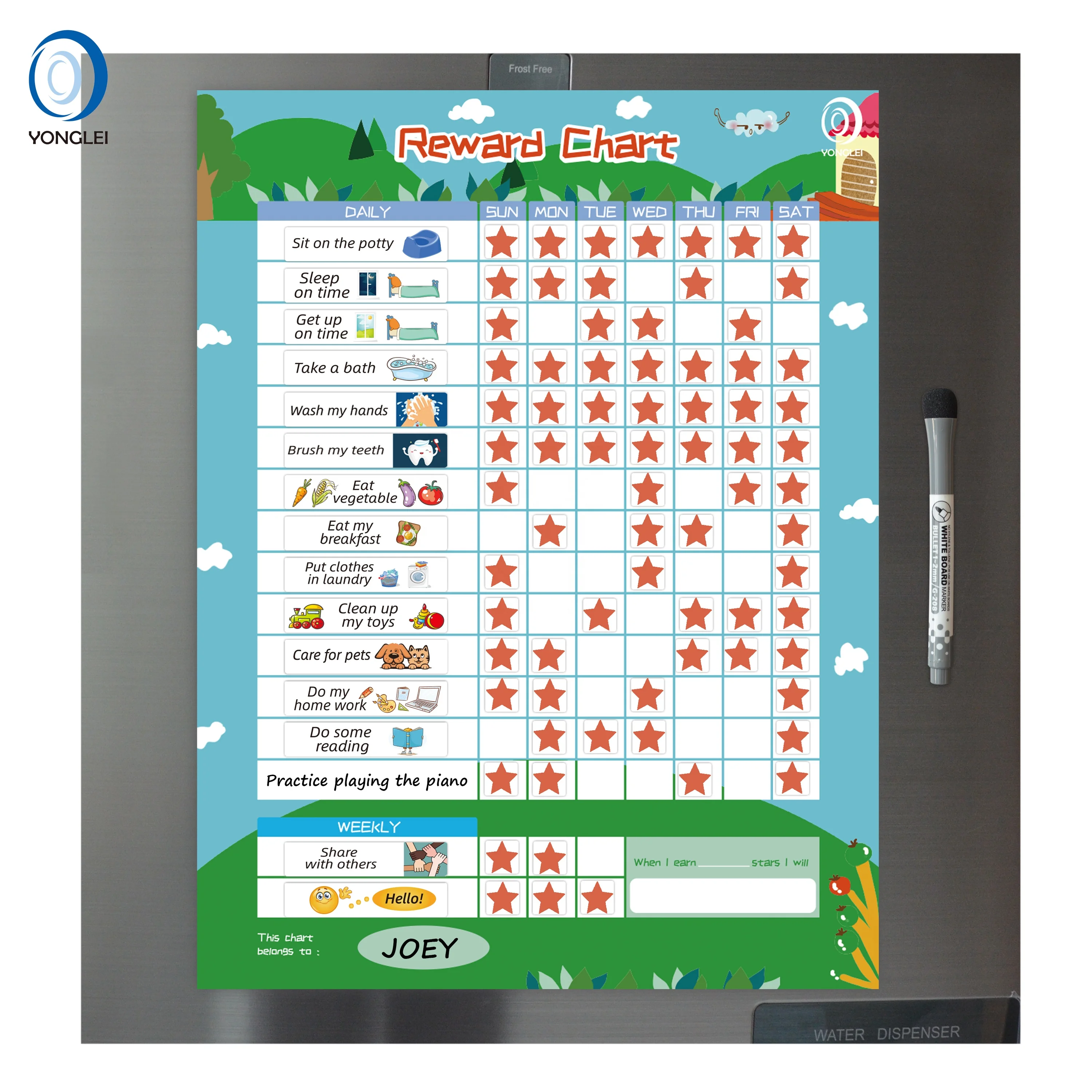 RC1.5-2A2 Nanotechnology dry erase magnetic chore board potty training reward chart with stickers