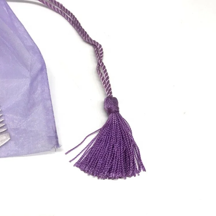 Colorful drawstring jewelry gift pouch purple organza bag with tassel organza packing bag