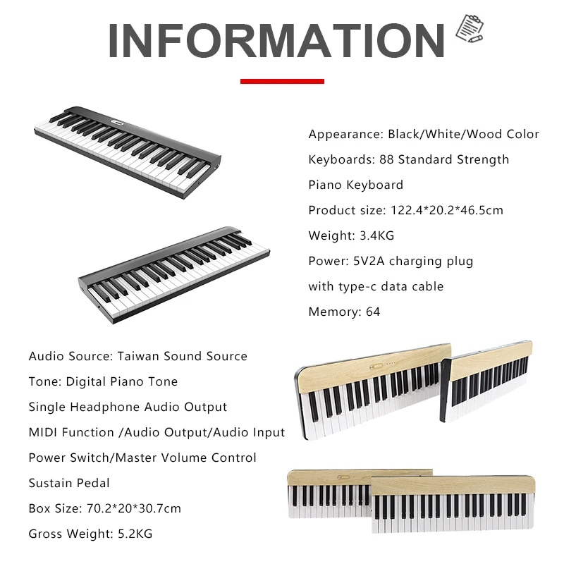 Dinas Keyboard Piano 88 Weighted Keys Digital Piano Electronic Piano