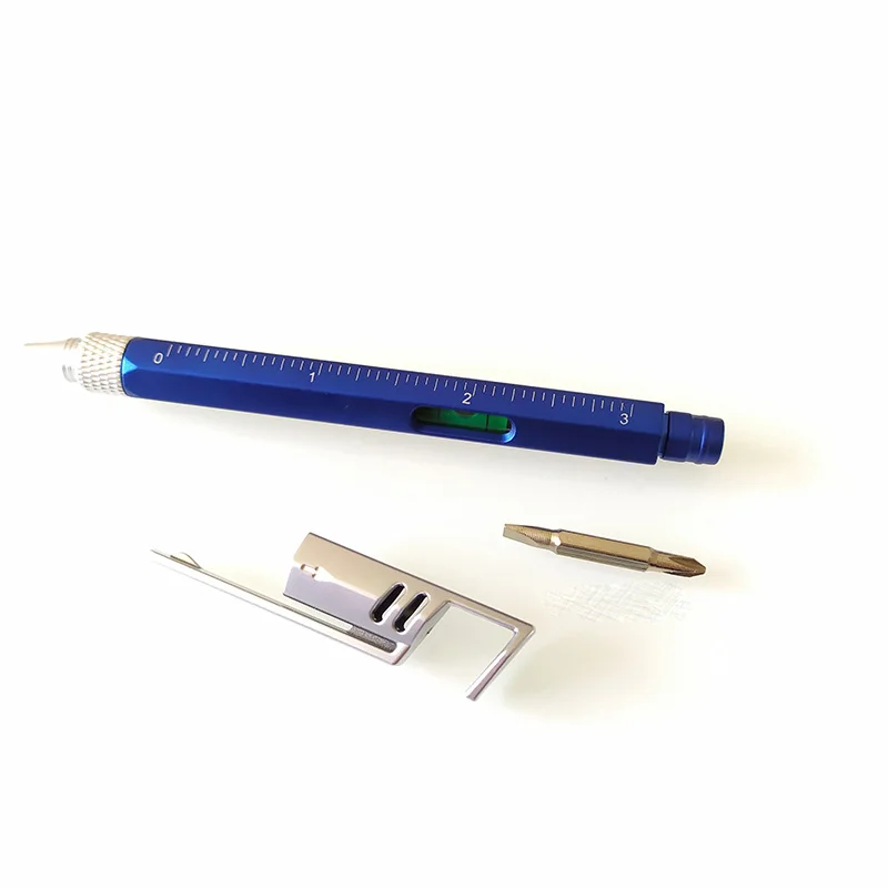 5 in 1 multifunction plastic tool pen with phone holder level screwdriver ruler ballpoint pen