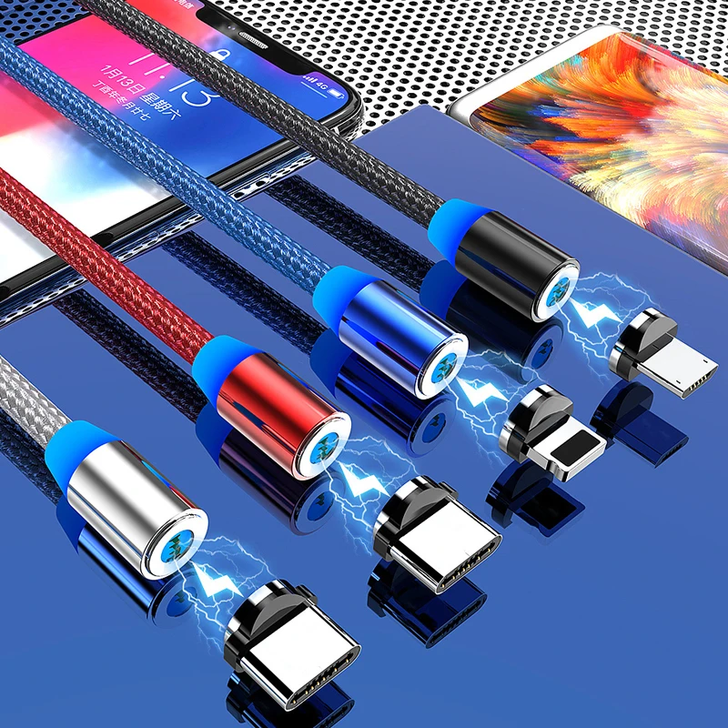 3A Fast 3 in 1 360 Degrees Magnetic LED quick Mobile Charger strong new arrival fast 8pin magnetic usb cable