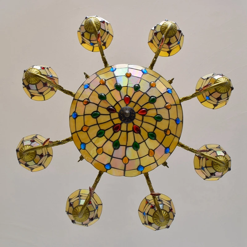 Tiffany oversized round Chandlier Vintage Handmade Stained Glass Ceiling Lighting Fixture for Bedroom Living Room chandelier