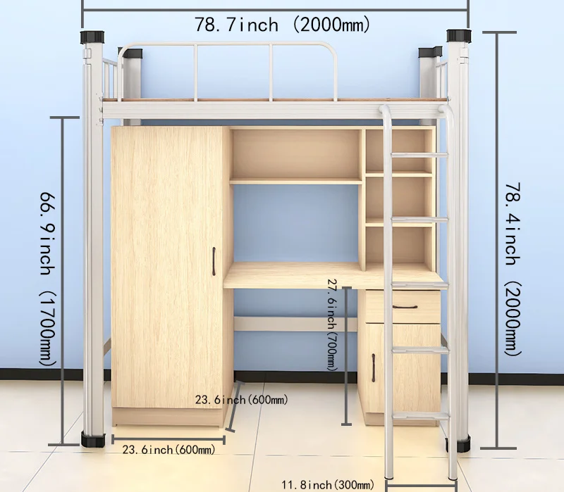 Bedroom Furniture Wholesale Double Queen Full Size Industrial Metal Frame Iron Metal Bunk Loft Beds With Single Bed Or Desk
