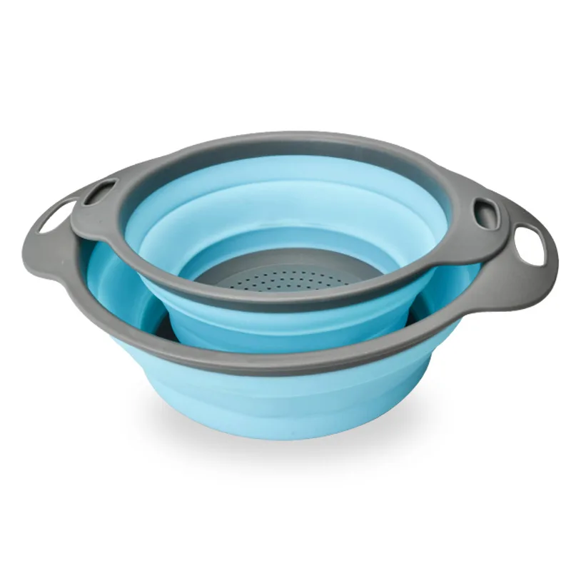Round Folding Vegetable Kitchen Silicone Strainer Basket Collapsible Colander