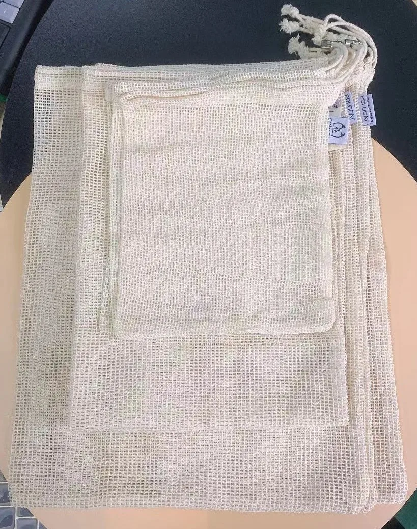 Wholesale Zero Waste Eco friendly cotton mesh drawstring bag for fruits mesh cotton bag