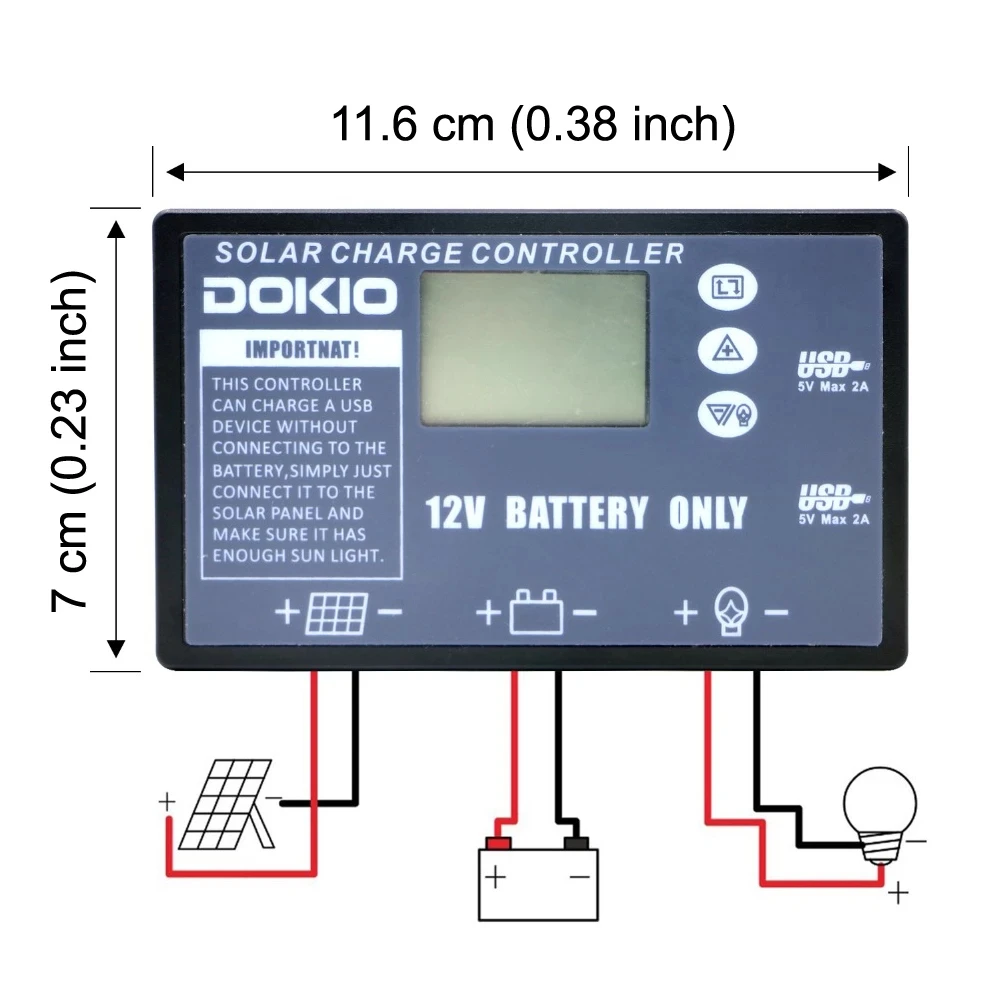 Dokio Stock 12/24v 10A/20A PWM Solar Controller For Foldable Solar Panel LCD Display Regulator With USB Socket for camping