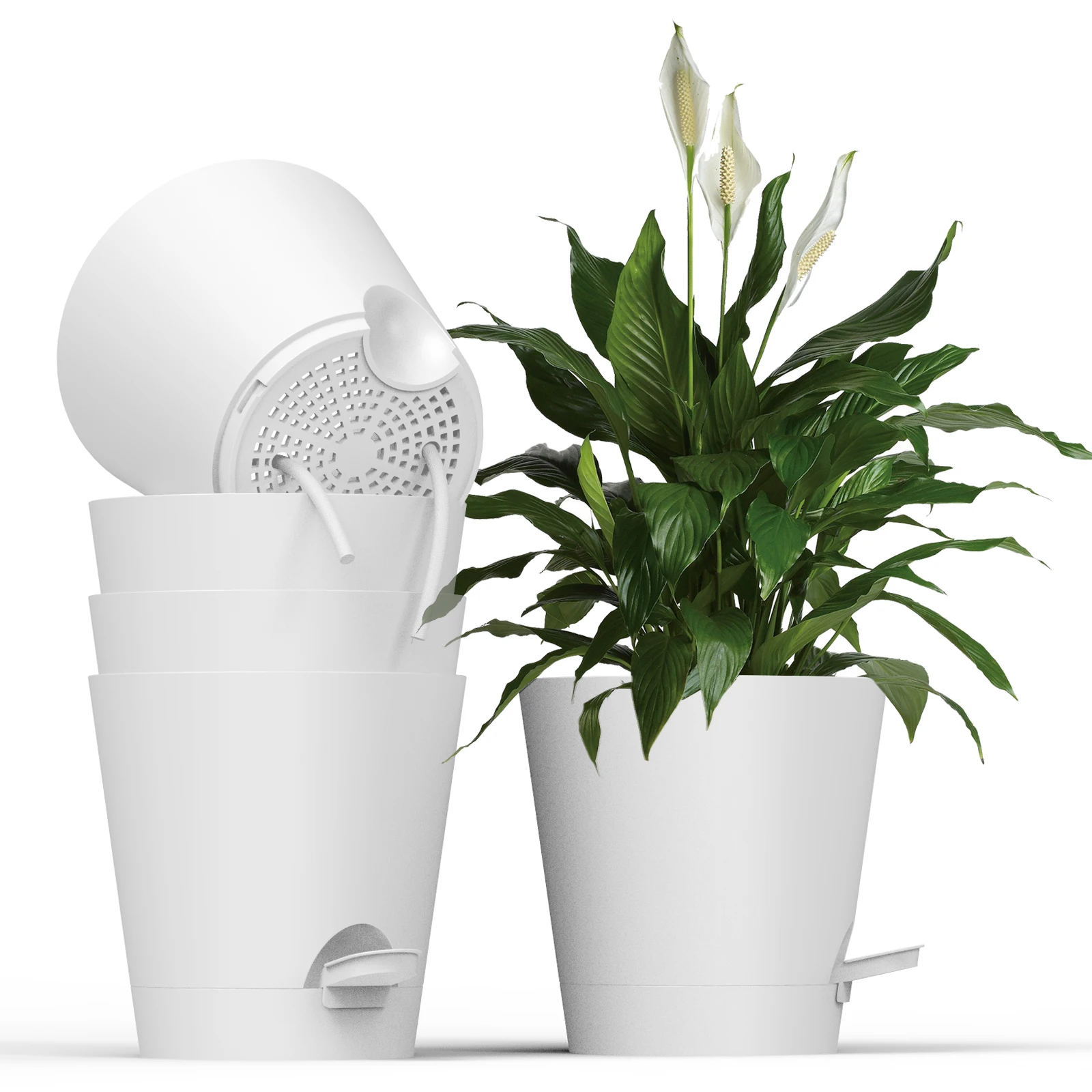 5 5.5 6 6.5 7 8 Inch Smart Self Watering Plastic Planter Pots for Plants with Holes and Tray