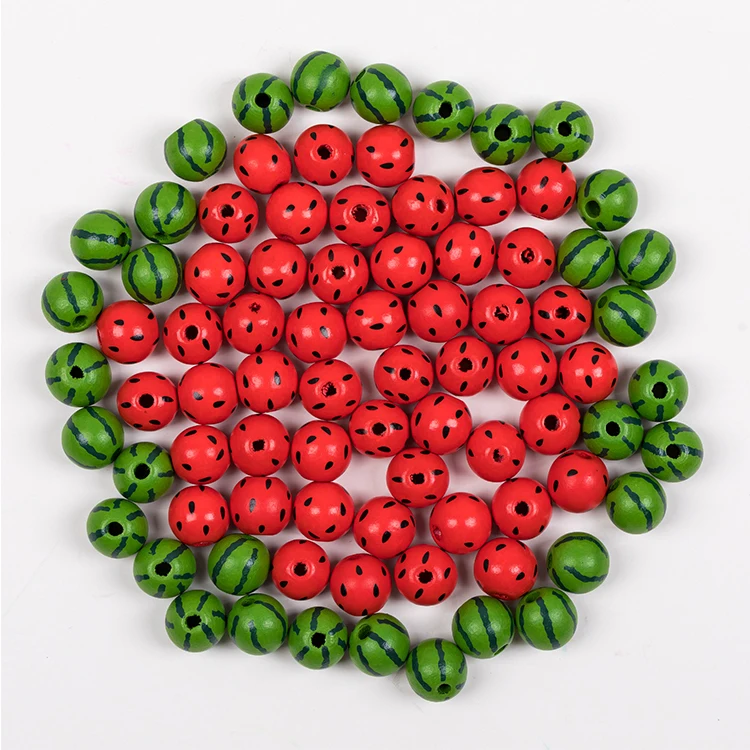 DIANJIN Diy Craft 16 мм зеленые красные круглые деревянные бусины, бусины с принтом арбуза