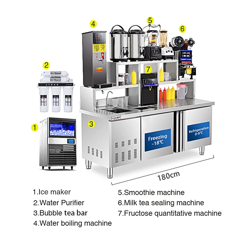 Customized Milk Tea Counter Bar Bubble Tea Machine Shop Working Table All Set Bubble Tea Equipment
