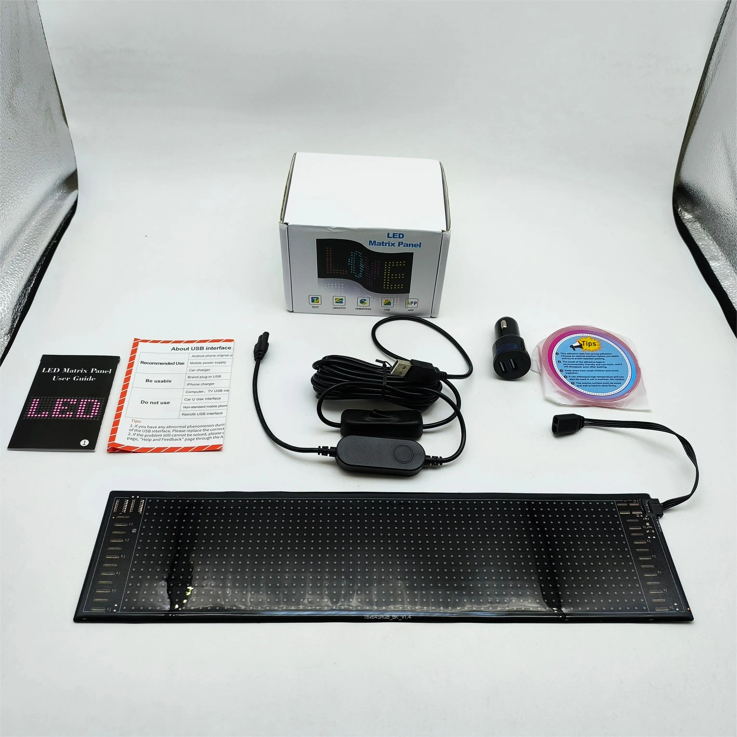 Flexible Mini Led Display Screen for Car APP Scrolling Message Expression Light Flexible Advertising USB Windshield LED Screen