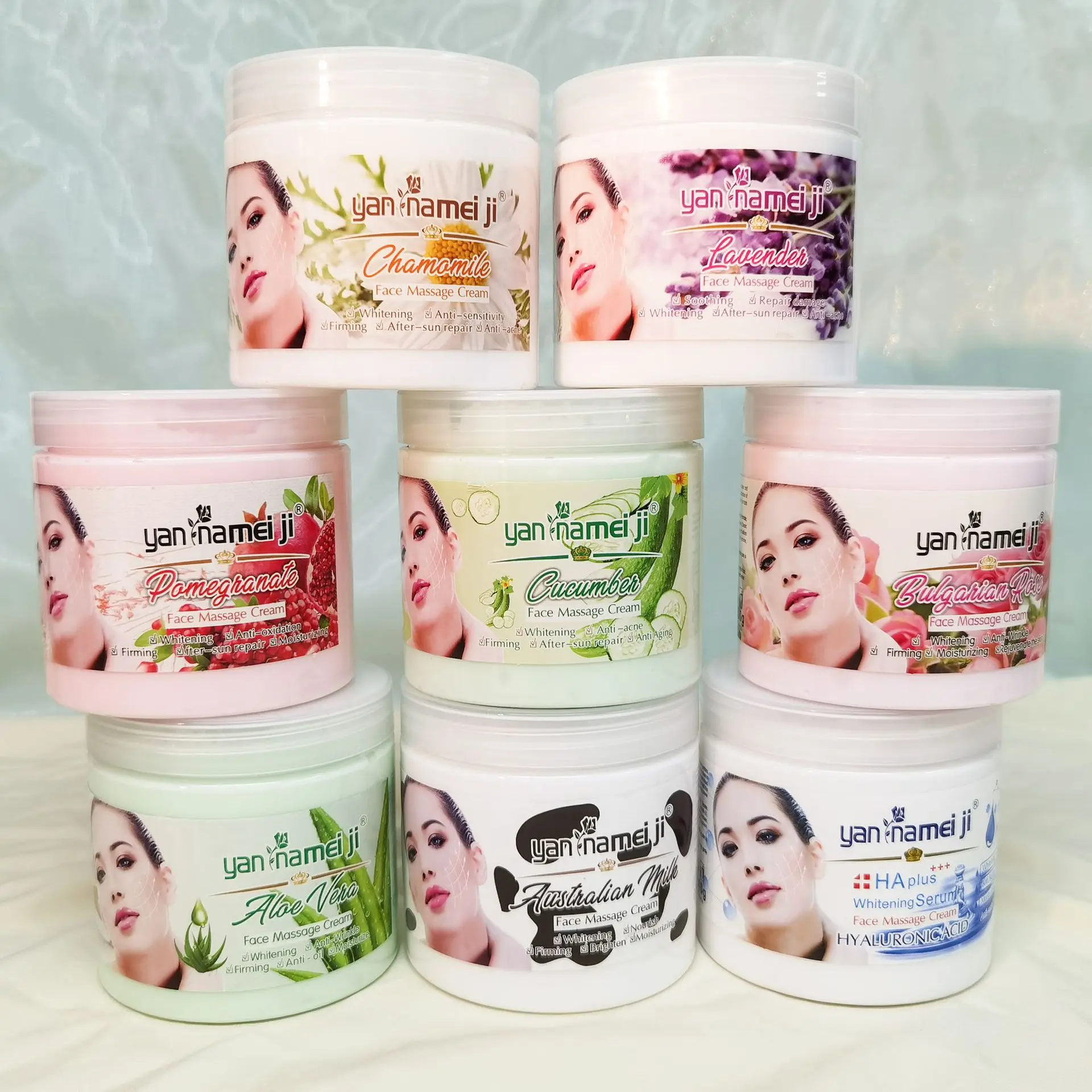 yan na mei ji lavender anti wrinkle face cream  HA milk cucumber aloe rose face massage cream for skin care 500g