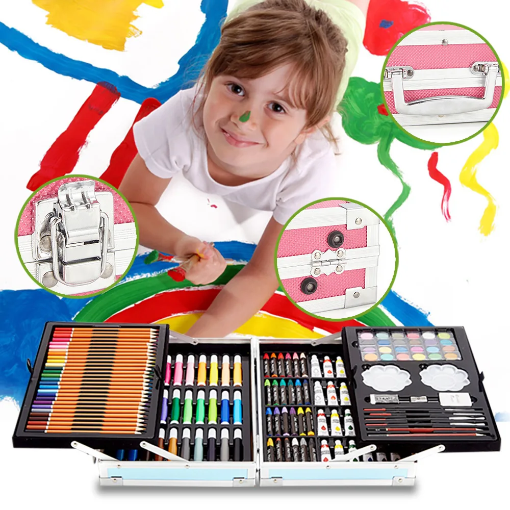 Paintyou 143PCS Алюминиевая коробка Творческий набор канцелярских принадлежностей ластик точилки для карандашей Акварельная Ручка Картина маслом палка узкие Детские