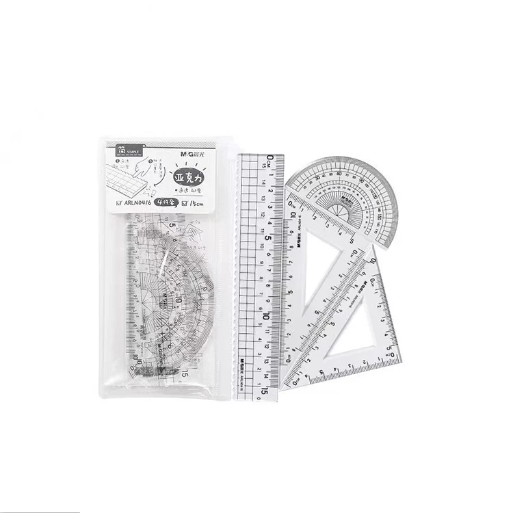 M&G Wholesale Simple 4pc Ruler Set 15cm Measuring Protractor Tool Ruler Student Learning Supplies