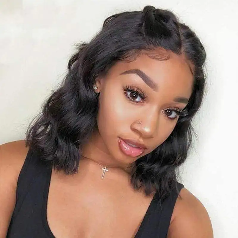 New Hairstyle Natural body wave bob wigs with bang Mink Brazilian Virgin human hair Lace frontal Wig Human Hair Lace Front Wigs