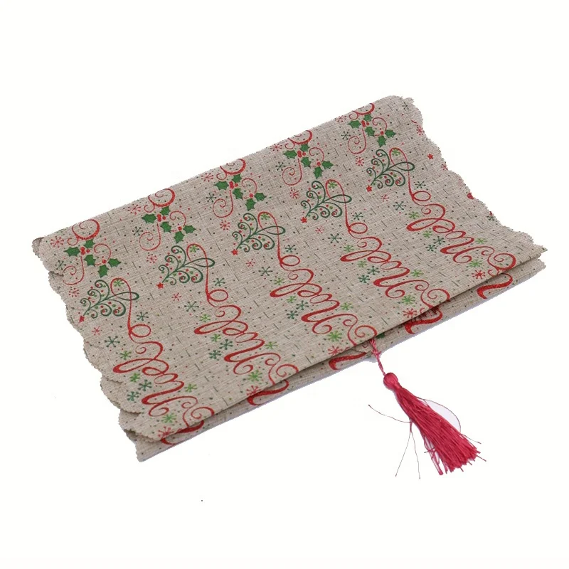 Polyester fabric printing Christmas table runner design macrame table runner for home decoration