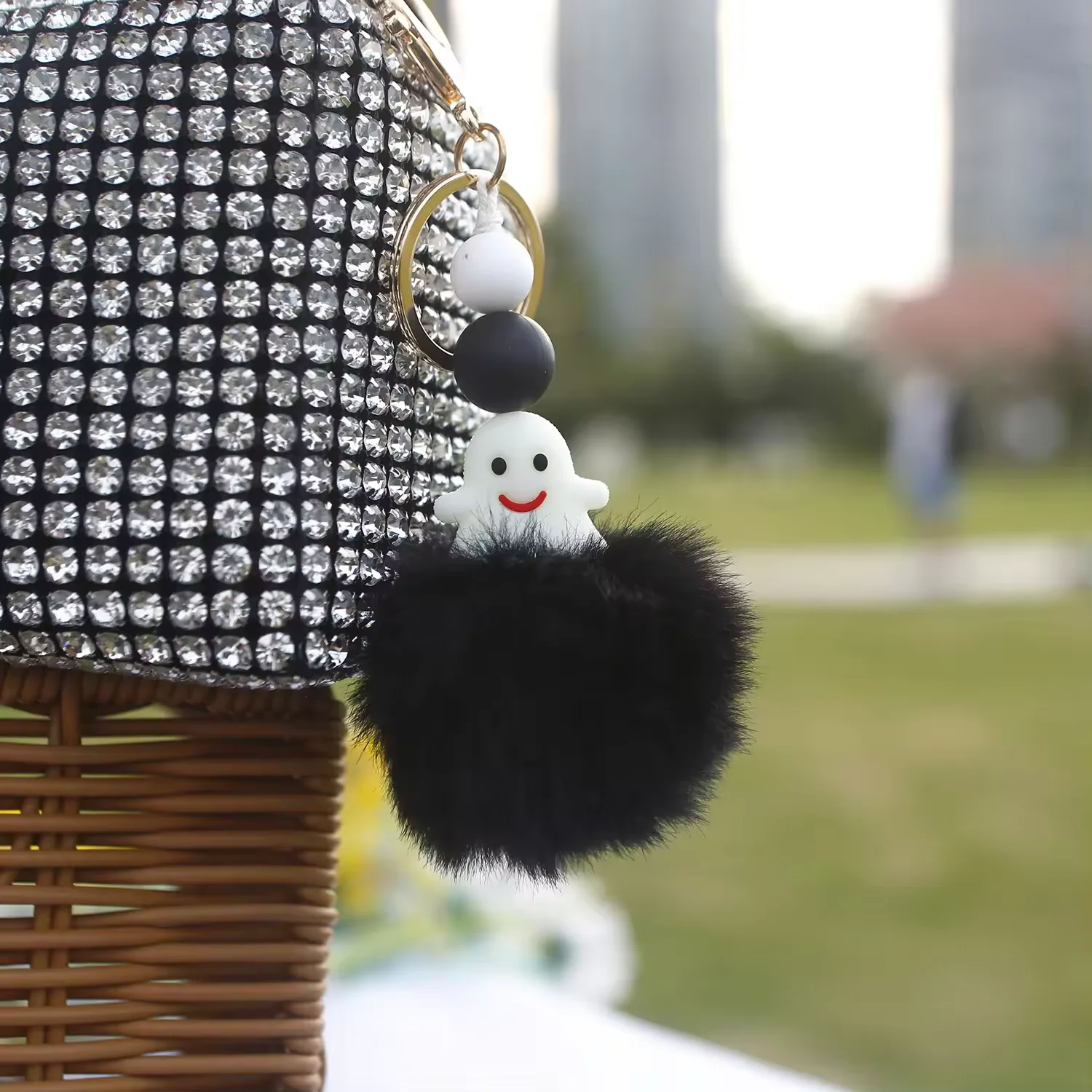 Novelty Promotional Gifts Keyring Manufacturer Custom Design Decor Black White Red Mini 3d Halloween Silicone Plush Keychain