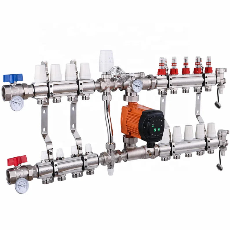 House warming system underfloor heating manifold with pump group