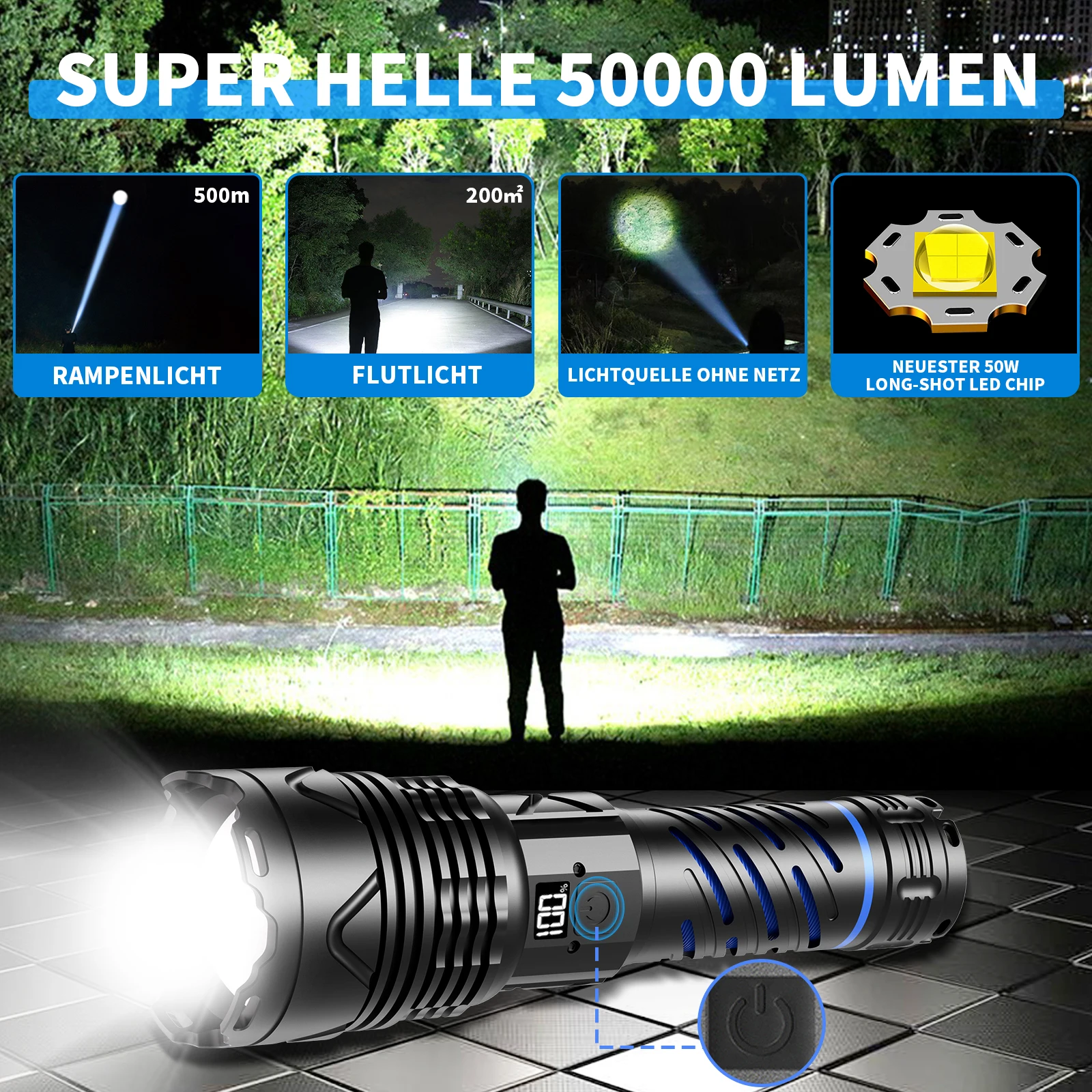 3000m long range self defense waterproof portable rechargeable led tactical lanterns torch light flashlights