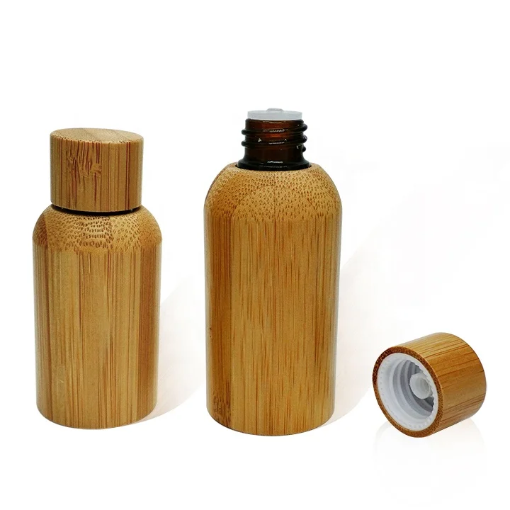 15-30ml empty bamboo amber essential oil glass bottle with bamboo lids for travelling