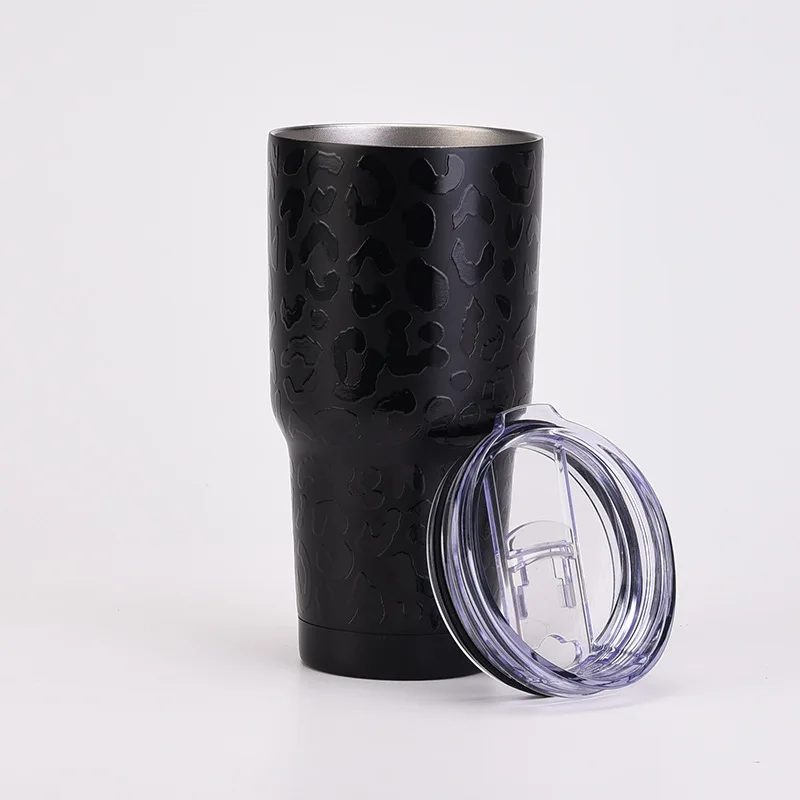 Processing custom sublimation blank 304 thermos printed logo black leopard print car mug vehicle water cup