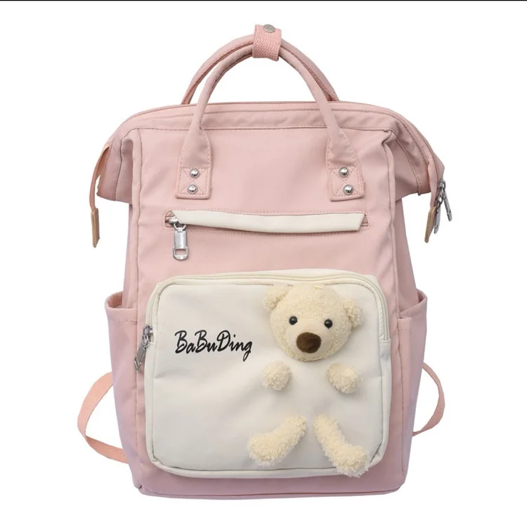 Wholesale fashion light weight nylon large capacity cute solid plush bear backpack kids school bags girls handbag