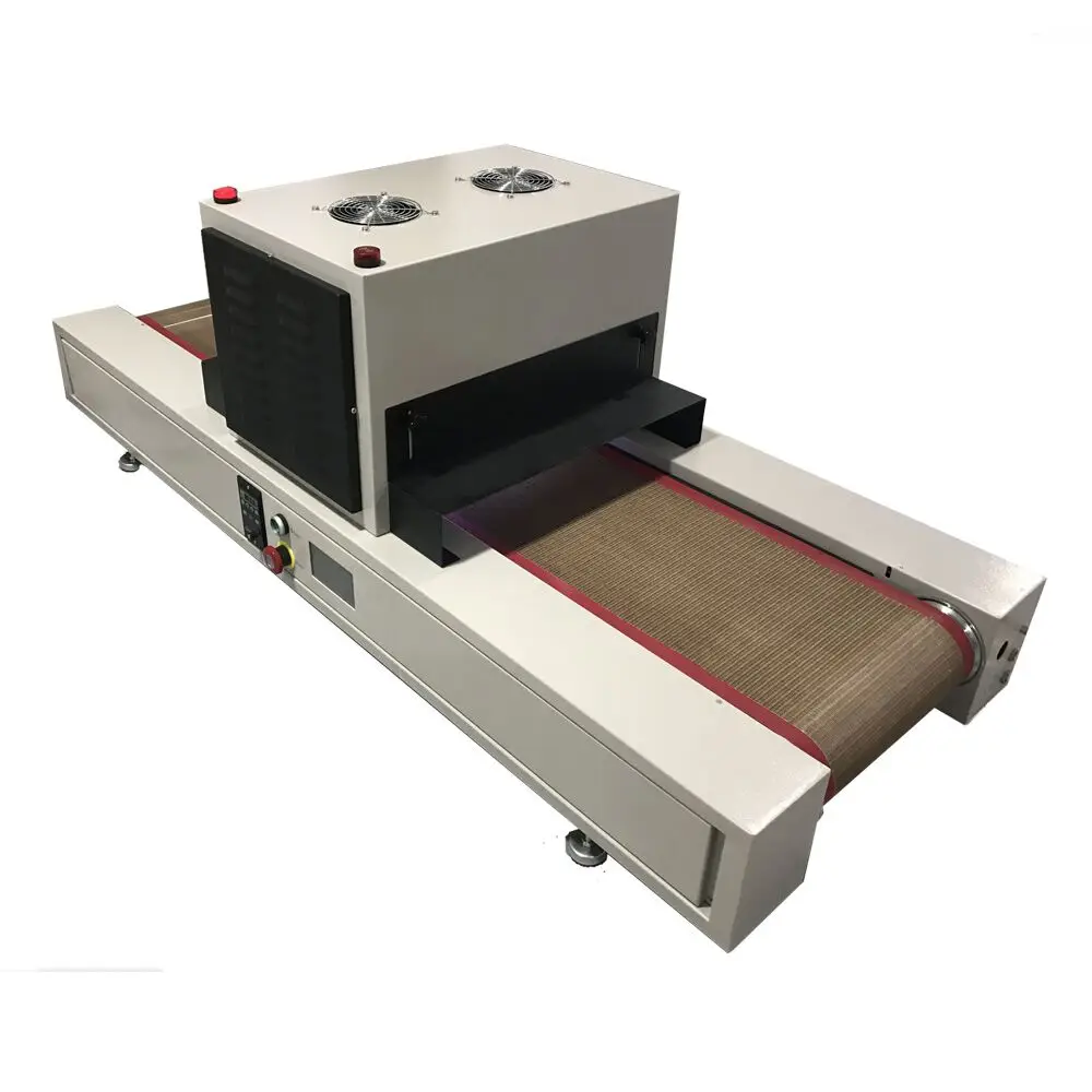 HTLD mini desktop high power UV led glue coating curing machine with conveyor belt.