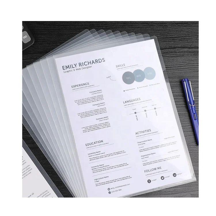 
plastic transparent pp custom l shape file folder l shape a4 sheet plastic holder protector folder 