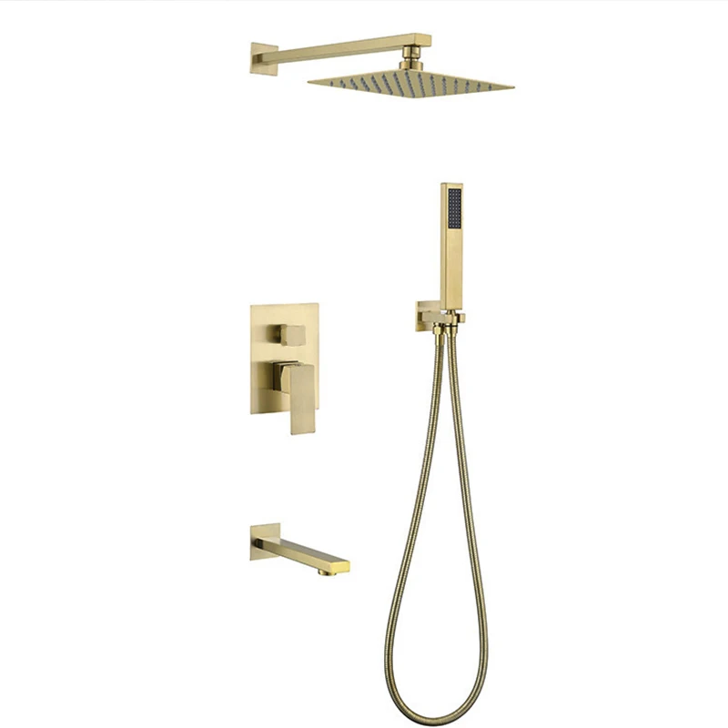 Golden Color Shower Concealed Mixer Luxury Shower System Set Bathroom with Rough in Valve Body Jet Gold