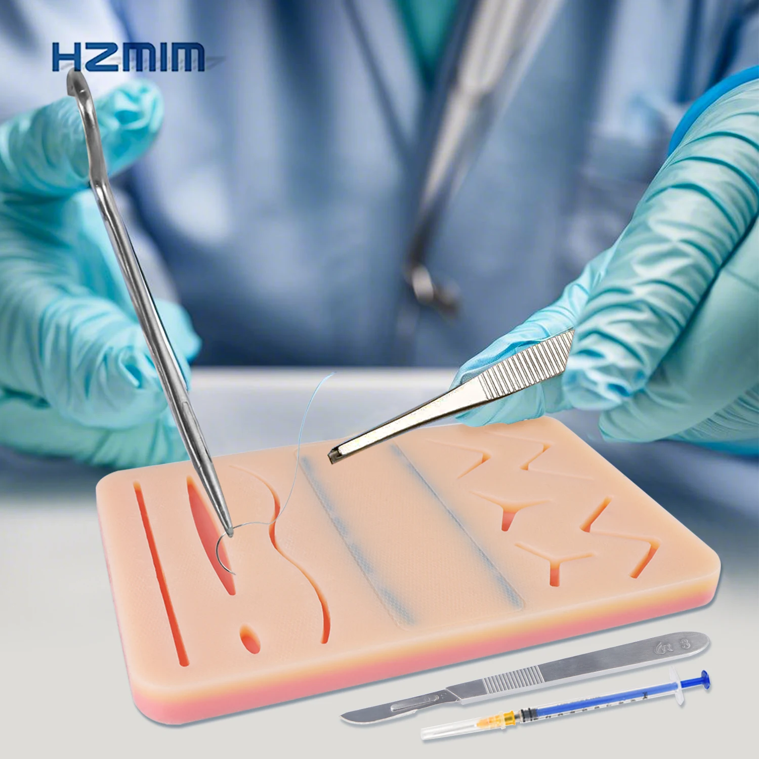 Multi-Functional Silicone Suture Practice and IV Injection Training Pad with 2 Veins for Medical Students and Doctors