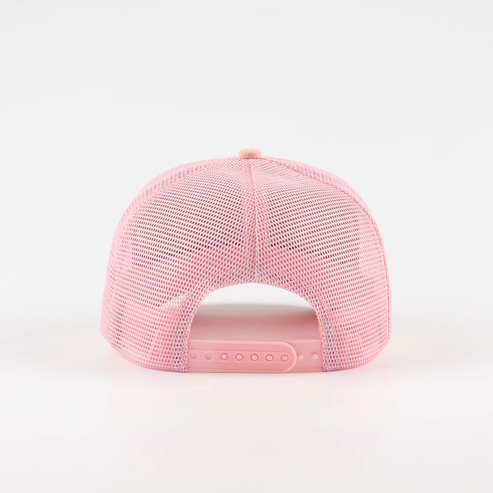Personalized Pink Trucker Hat Wholesale Pull Patch Structured Snapback Printed Inner Tape Mesh Caps With Flat 3D Embroidery Logo