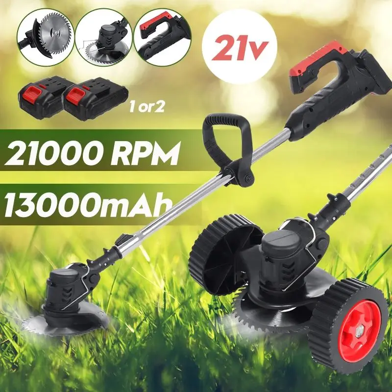 Electric Grass Trimmer Edger Mower 21V Lithium-Ion Cordless Weed Brush Cutter Kit Garden Tools grass trimmer with Replace Blade