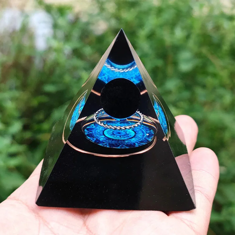 DT-PY056 оптовая продажа оргонитовые пирамиды с черным обсидианом и тиграми глазные чипы внутри