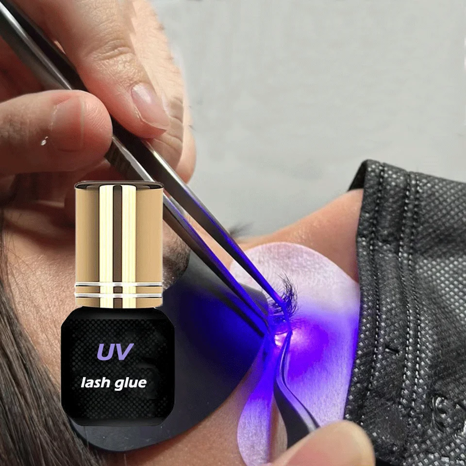Wholesale eyelash extension glue UV Led oil and water proof private label 5ml vegan 1s UV lash glue adhesive fast dry glue